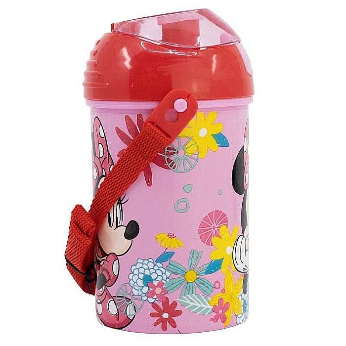 Sticlă plastic, Minnie Mouse Spring Look, cu pai și capac, 450 ml [3]