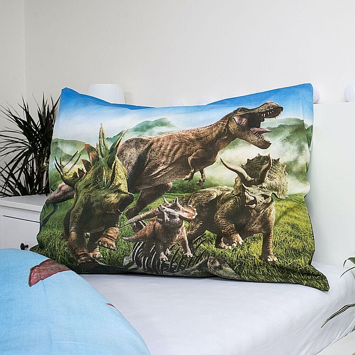 Set lenjerie pat copii, multicolor, 2 piese, 100% bumbac, 140×200 cm, 70×90, Forest, Jurassic World [4]