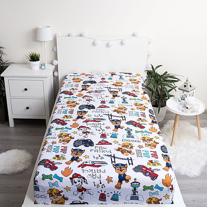 Cearceaf cu margini elastice, multicolor, 100% bumbac, 90 x 200 cm, Paw Patrol [3]