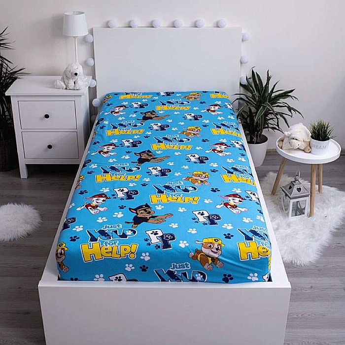 Cearceaf cu margini elastice, multicolor, 100% bumbac, 90 x 200 cm, Help, Paw Patrol [2]