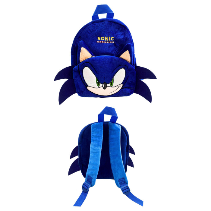 Rucsac din pluș, cu două compartimente, 30x24x8 cm, albastru, Happy, Sonic [2]