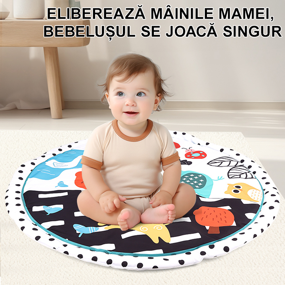 Salteluta Interactiva, 80x80x50 cm, special conceputa pentru a stimula dezvoltarea fizica si senzoriala prin joaca, Dotata cu 5 jucarii interactive, Jungle [3]