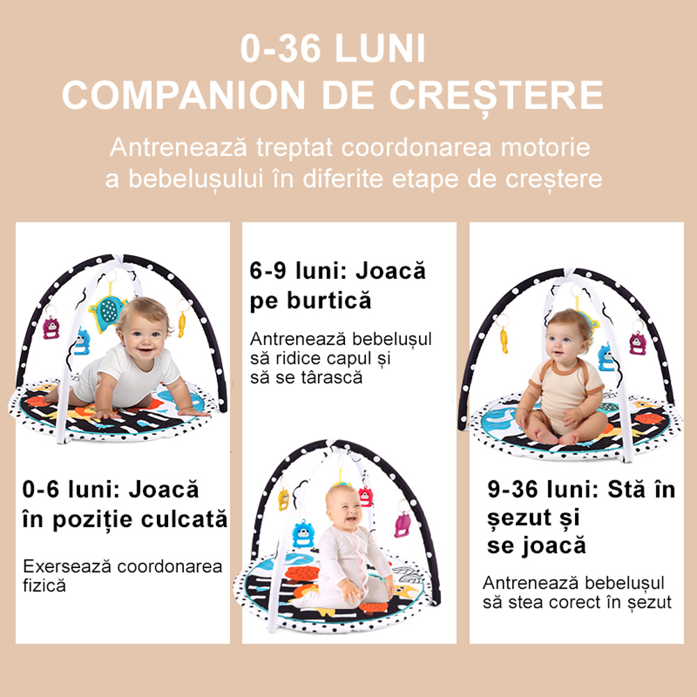 Salteluta Interactiva, 80x80x50 cm, special conceputa pentru a stimula dezvoltarea fizica si senzoriala prin joaca, Dotata cu 5 jucarii interactive, Jungle [5]
