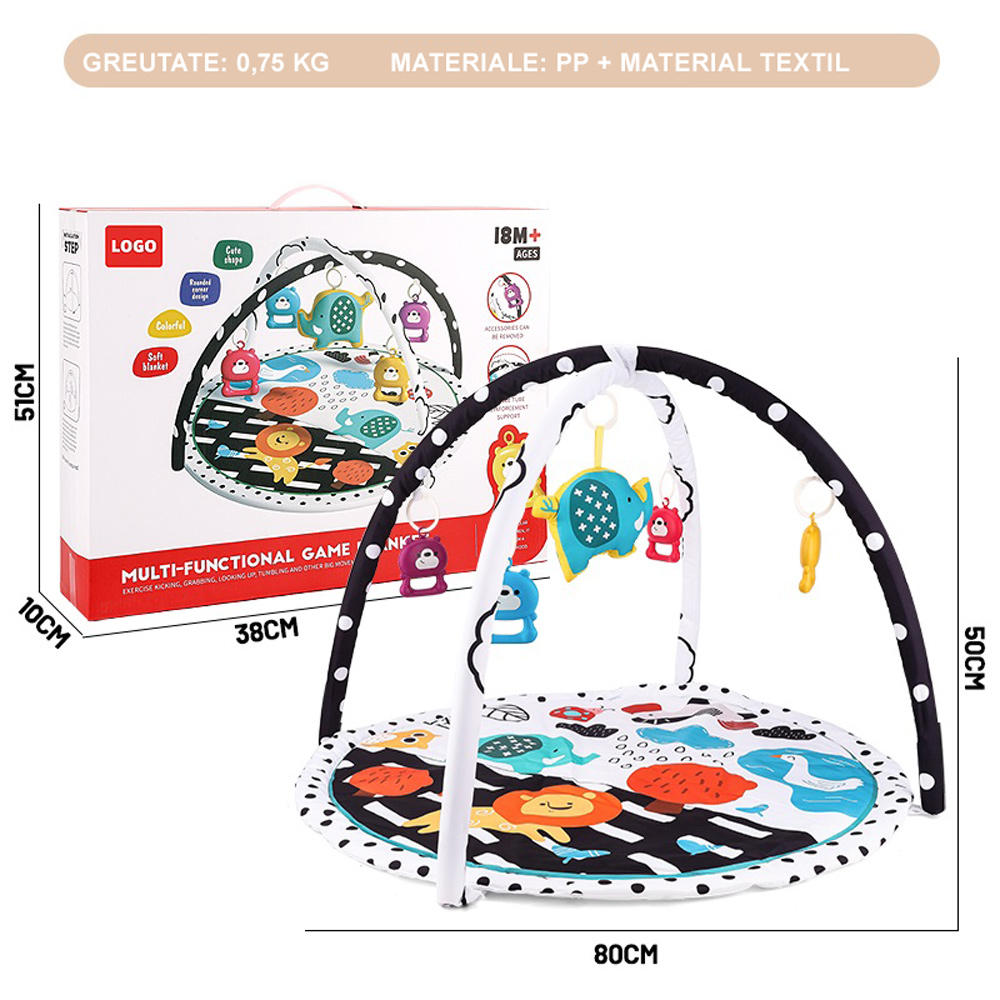 Salteluta Interactiva, 80x80x50 cm, special conceputa pentru a stimula dezvoltarea fizica si senzoriala prin joaca, Dotata cu 5 jucarii interactive, Jungle [2]
