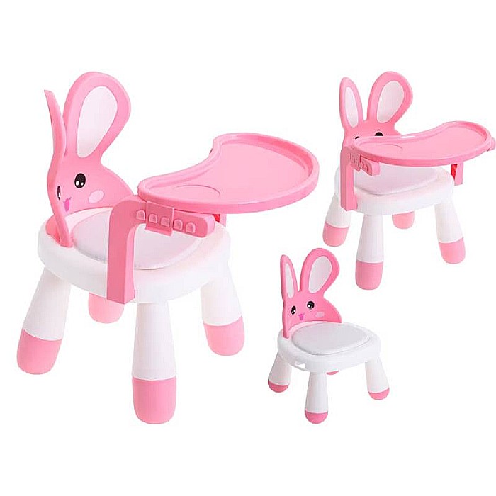 Scaun pentru copii, din material plastic, multifuncțional, +1 an Homio, Măsuță încorporată, Tăviță detașabilă, Bază antiderapantă, Alb/ Roz, greutate maximă 26 kg [2]