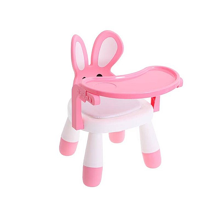 Scaun pentru copii, din material plastic, multifuncțional, +1 an Homio, Măsuță încorporată, Tăviță detașabilă, Bază antiderapantă, Alb/ Roz, greutate maximă 26 kg [3]