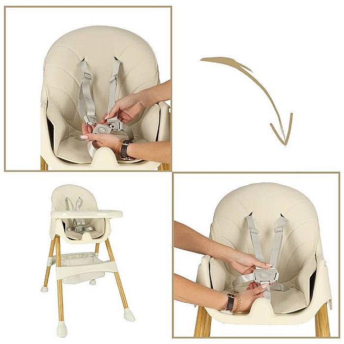 Scaun de masă copii, 3 în 1, Homio Being More, Vârsta 6-36 luni, Pliabil, Înălțime ajustabilă, Tăviță reglabilă și detașabilă, Centură de siguranță cu prindere în 5 puncte, Loc depozitare, Sistem anti [9]