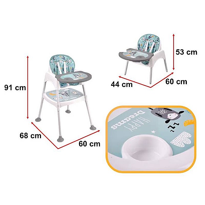 Scaun înalt de masă pentru copii, multicolor, multifuncțional, 3 în 1 transformabil în scăunel și măsuță, Homio, 6 luni-4 ani, centură în 5 puncte, greutate maximă 20kg [7]