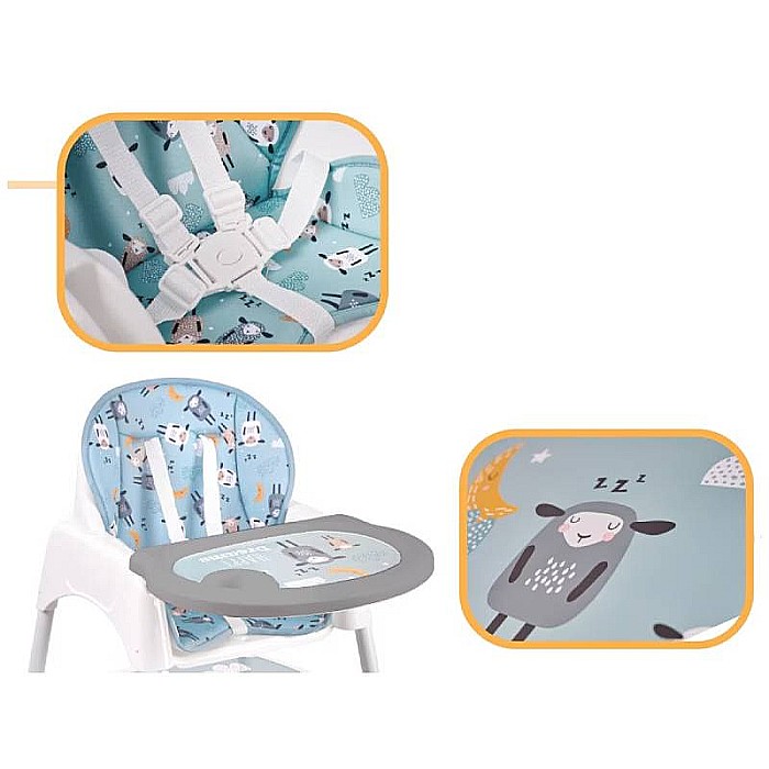 Scaun înalt de masă pentru copii, multicolor, multifuncțional, 3 în 1 transformabil în scăunel și măsuță, Homio, 6 luni-4 ani, centură în 5 puncte, greutate maximă 20kg [9]