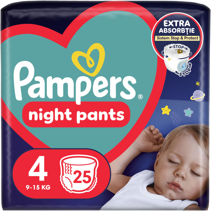 Scutece chiloțel de noapte Pampers Night Pants, numărul 4, 9-15 kg, 25 buc [1]