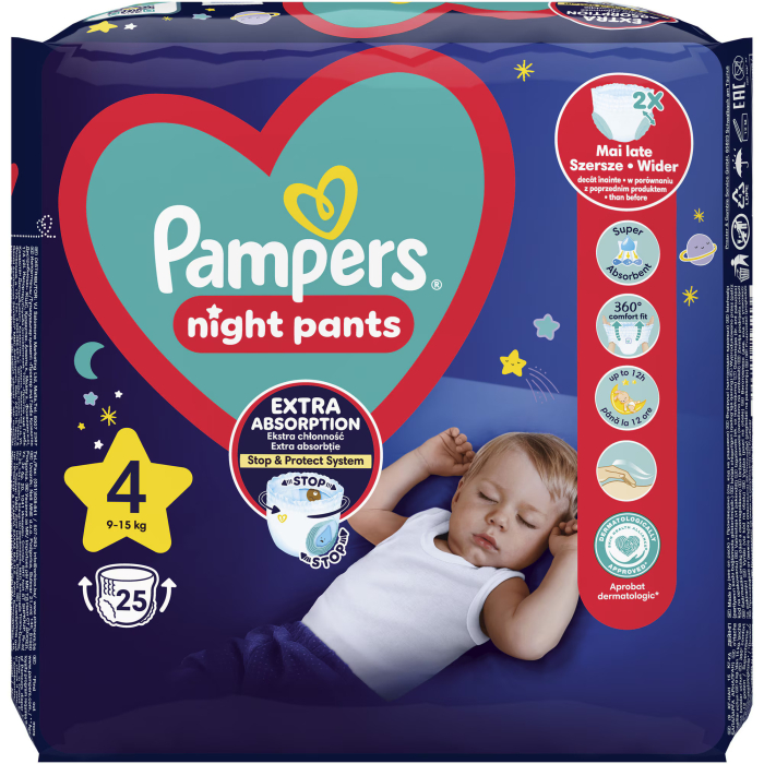 Scutece chiloțel de noapte Pampers Night Pants, numărul 4, 9-15 kg, 25 buc [2]