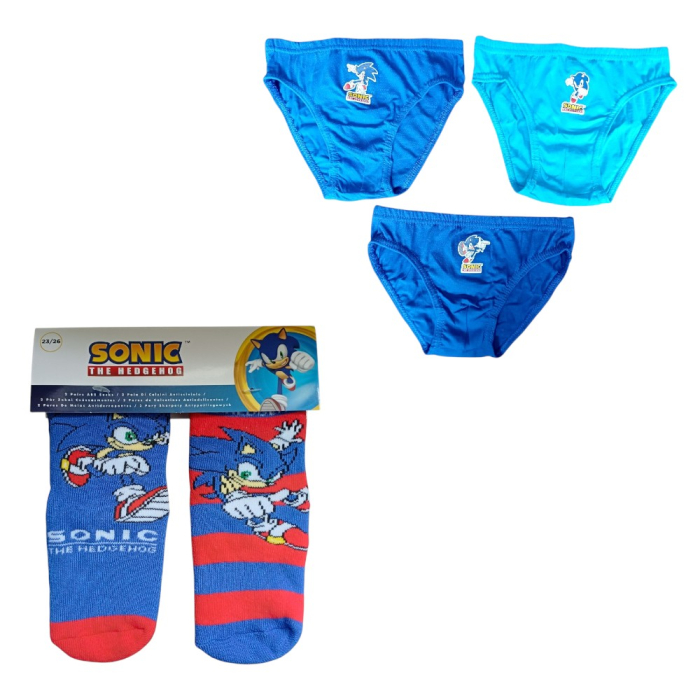 Set 2 perechi șosete ABS, talpă antiderapantă și 3 perechi chiloți băieți, 100% bumbac, multicolor, Happy, Sonic [1]