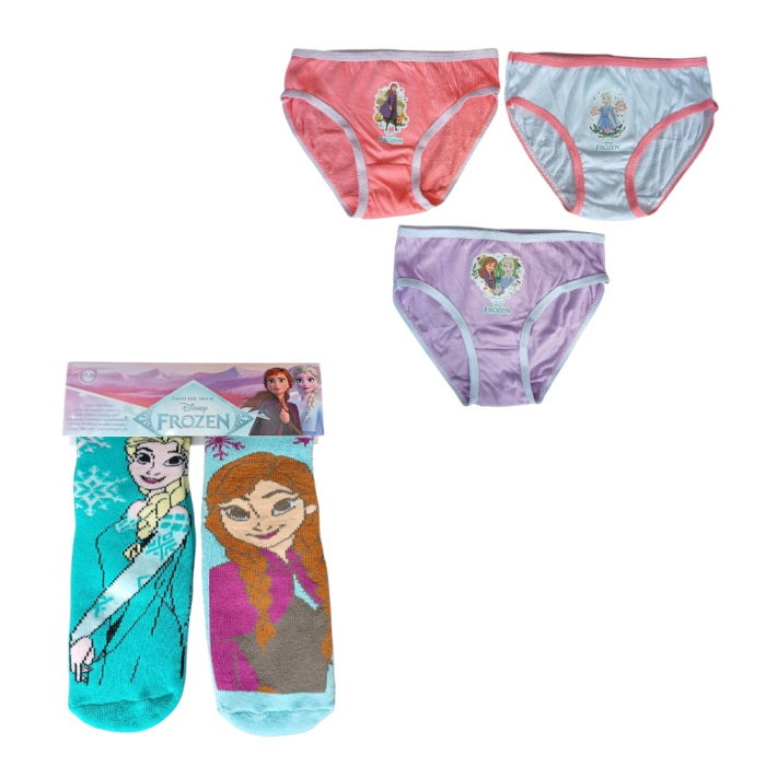 Set 2 perechi șosete ABS, talpă antiderapantă și 3 perechi chiloți fete, 100% bumbac, multicolor, Happy, Frozen [1]