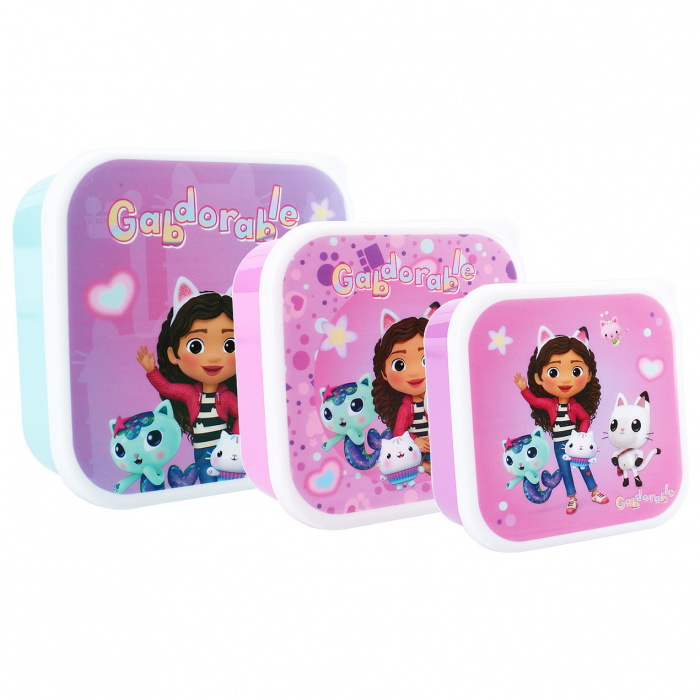Set 3 cutii sandwich din plastic fara BPA, 12x12x6 cm, multicolor, Fresh Bites, Gabby's Dollhouse [1]