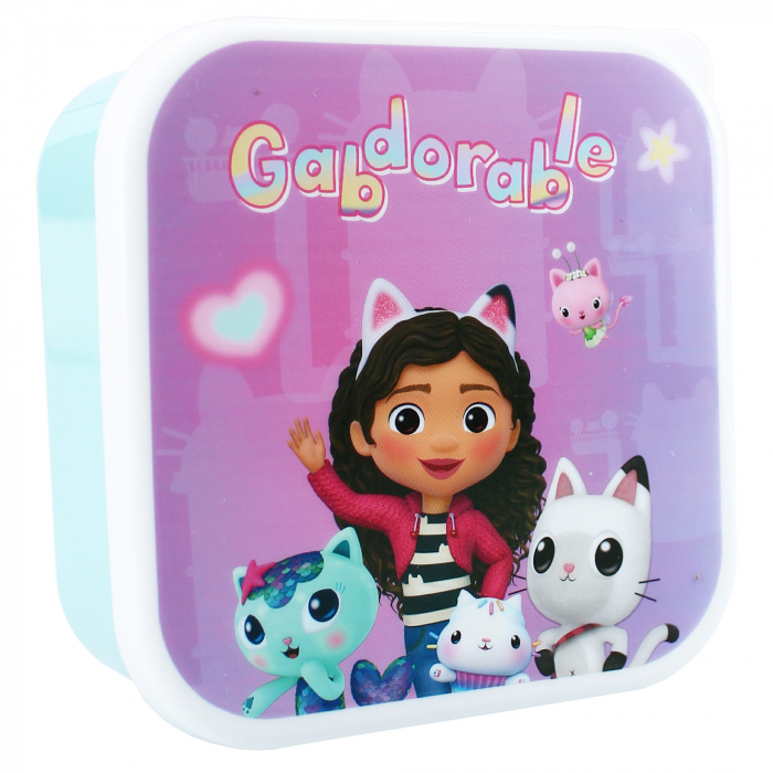 Set 3 cutii sandwich din plastic fara BPA, 12x12x6 cm, multicolor, Fresh Bites, Gabby's Dollhouse [5]