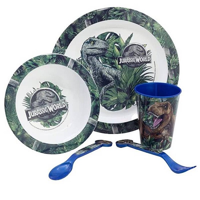 Set 5 piese pentru servit masa, plastic, fără BPA, multicolor, utilizabil la microunde, Jurassic World [2]