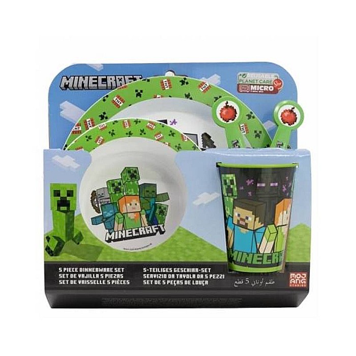 Set 5 piese pentru servit masa, Minecraft, plastic, fără BPA, utilizabil la microunde, multicolor [1]