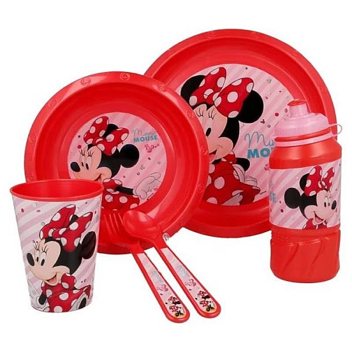 Set 6 piese pentru servit masa, plastic, fără BPA, roșu, Minnie Mouse, Disney [2]