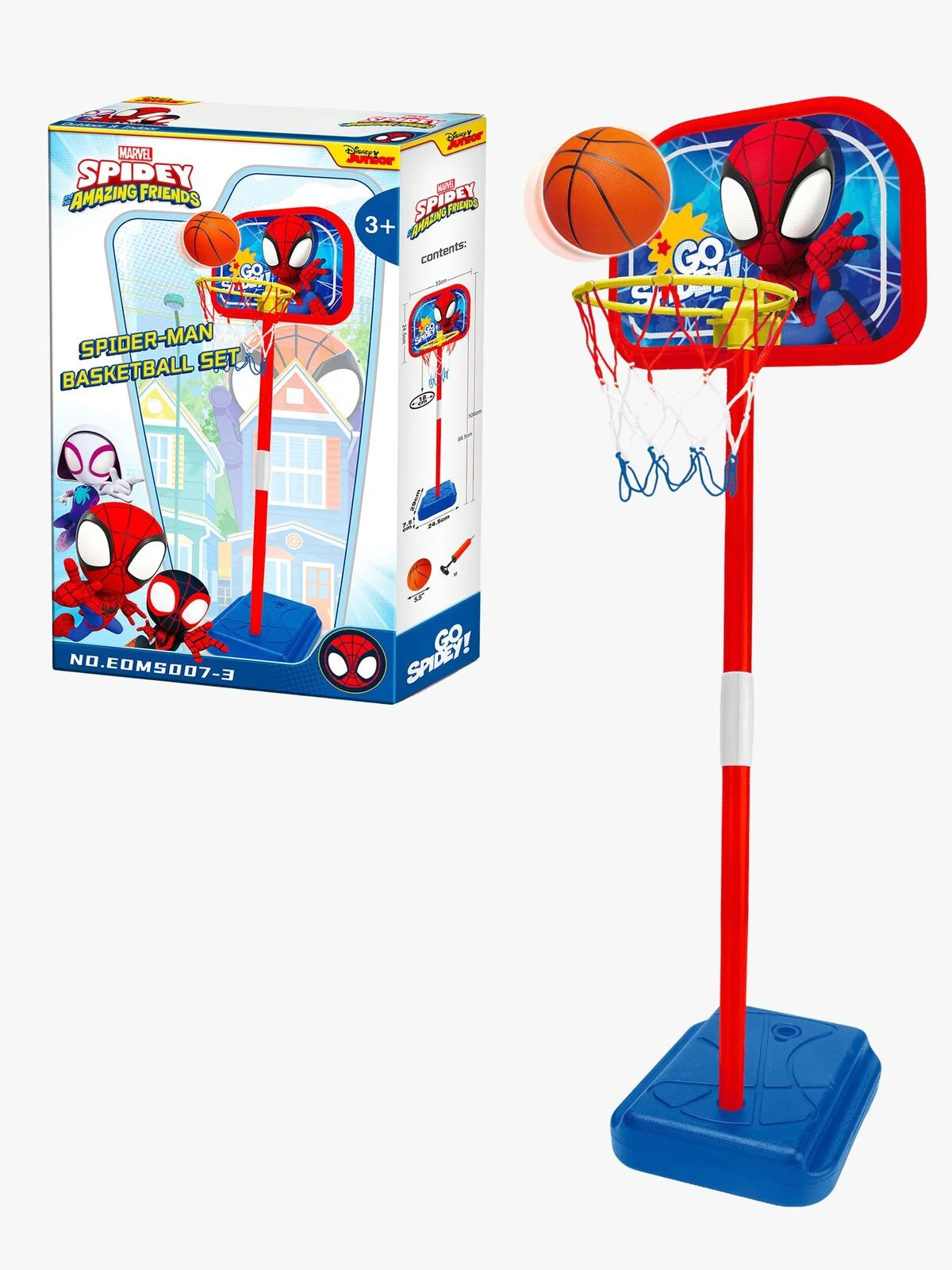 Set baschet cu minge și pompă, coș reglabil, înălțime reglabilă 106 cm, bază stabilă, 3 ani+, Multicolor, Spidey [2]