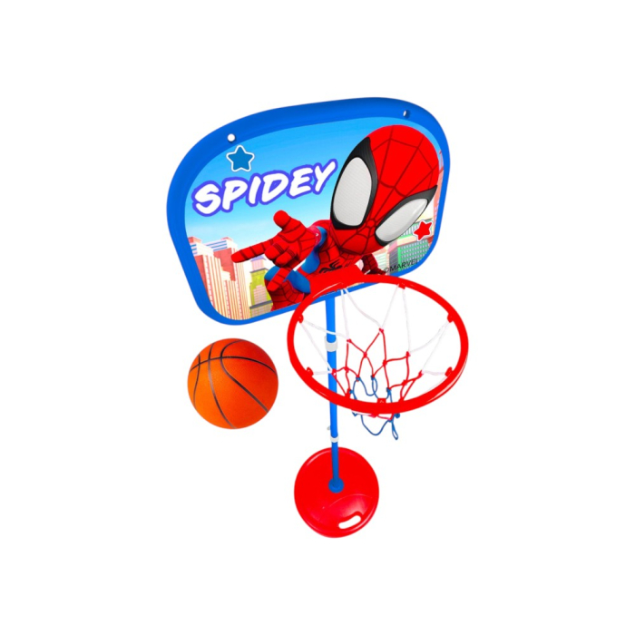 Set baschet cu minge și pompă, coș reglabil, înălțime reglabilă 122-155 cm, bază stabilă, 3 ani+, Multicolor, Spidey, Marvel [4]