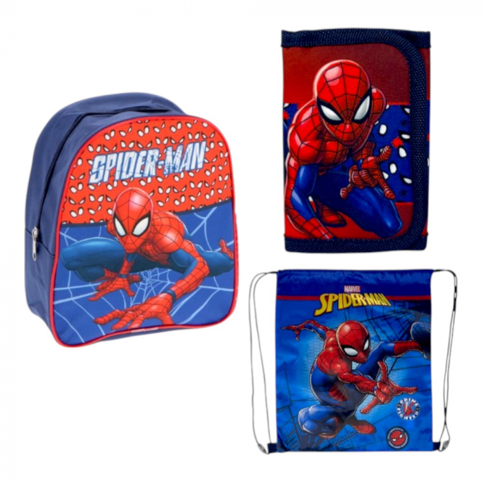 Set ghiozdan, 26x22x10 cm, sac sport si portofel, multicolor, Spiderman [1]
