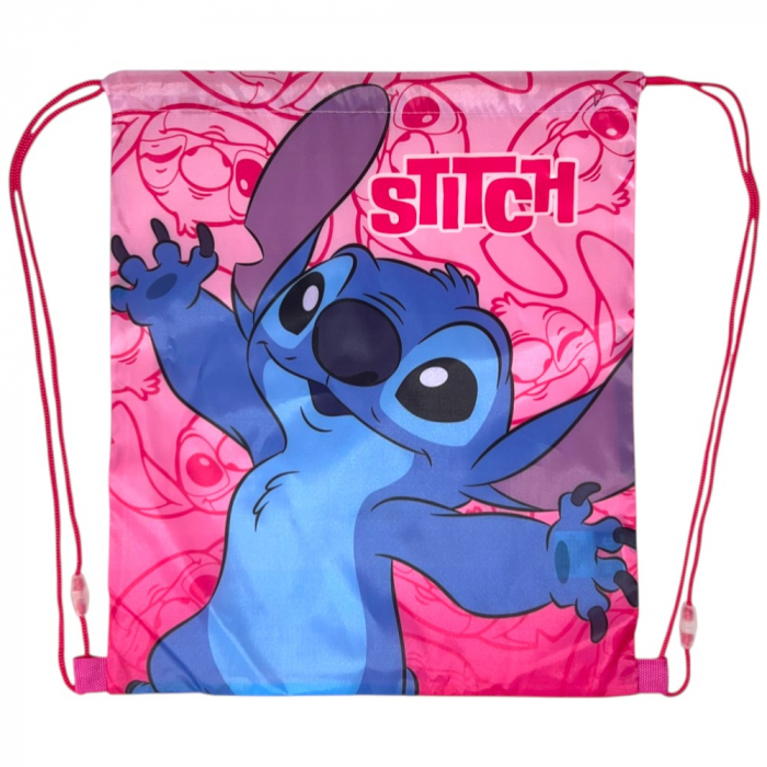 Set ghiozdan, 26x22x10 cm, sac sport si portofel, roz, Stitch [6]