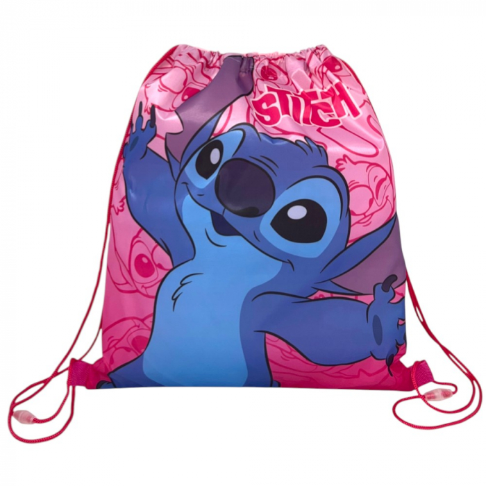 Set ghiozdan, 26x22x10 cm, sac sport si portofel, roz, Stitch [5]