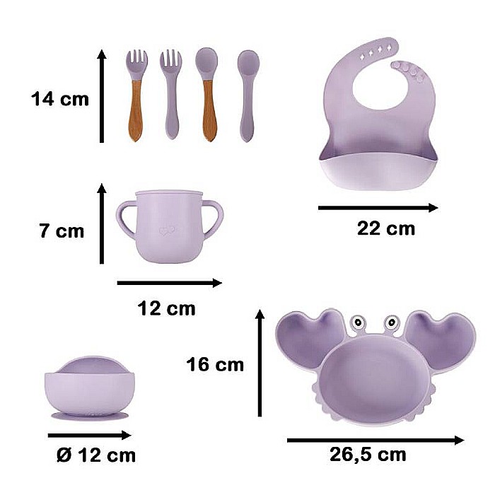 Set hrănire bebeluși și copii din silicon, 9 piese, Pink Homio, bavetă, farfurie compartimentată, bol cu ventuză, pahar cu capac, tacâmuri, ideal pentru diversificare, fără alergeni [9]