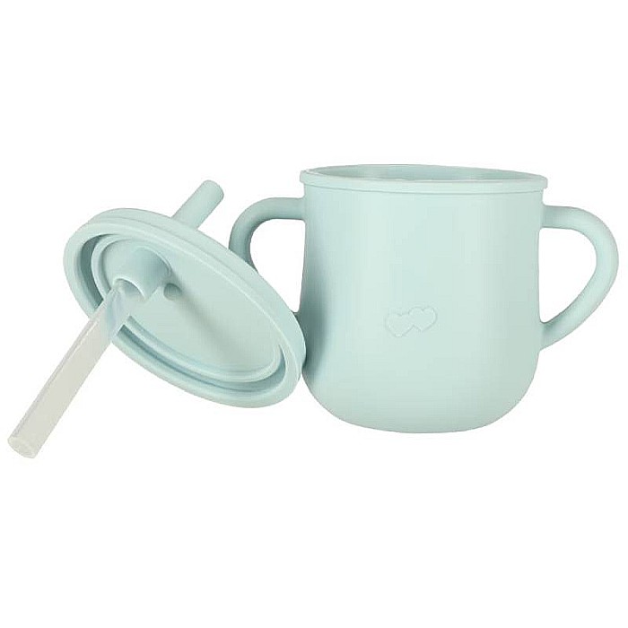 Set hrănire bebeluși și copii din silicon, 9 piese, Blue Homio, bavetă, farfurie compartimentată, bol cu ventuză, pahar cu capac, tacâmuri, ideal pentru diversificare, fără alergeni [8]