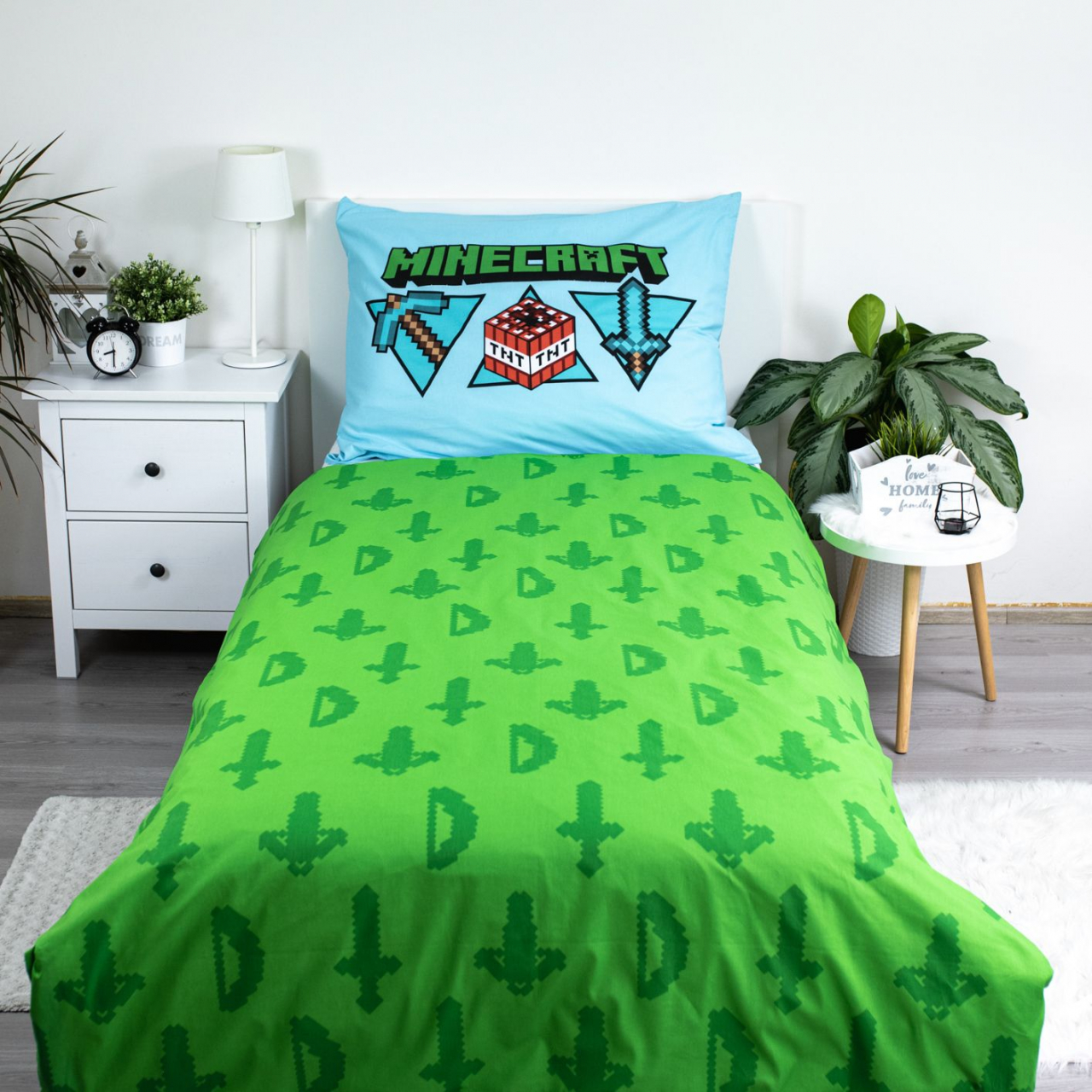 Set lenjerie de pat, 2 piese, reversibila, 100% bumbac, 140 x 200 cm, 70 x 90 cm, multicolor, Icon, Minecraft [2]