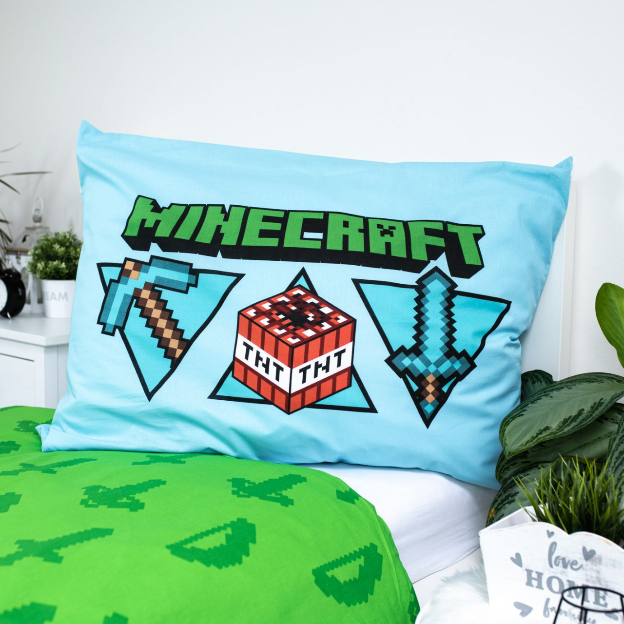 Set lenjerie de pat, 2 piese, reversibila, 100% bumbac, 140 x 200 cm, 70 x 90 cm, multicolor, Icon, Minecraft [4]