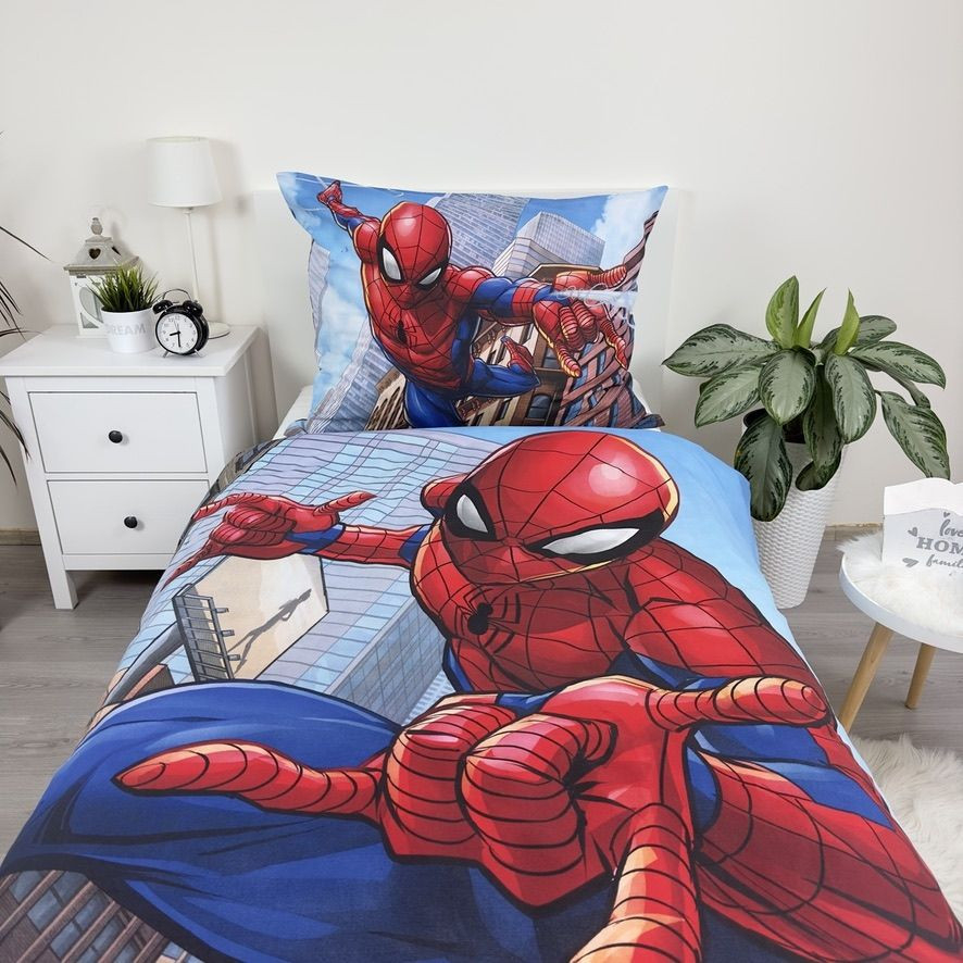 Set lenjerie de pat, 2 piese, reversibila, 100% bumbac, 140 x 200 cm, 70 x 90 cm, Spiderman, multicolor [3]