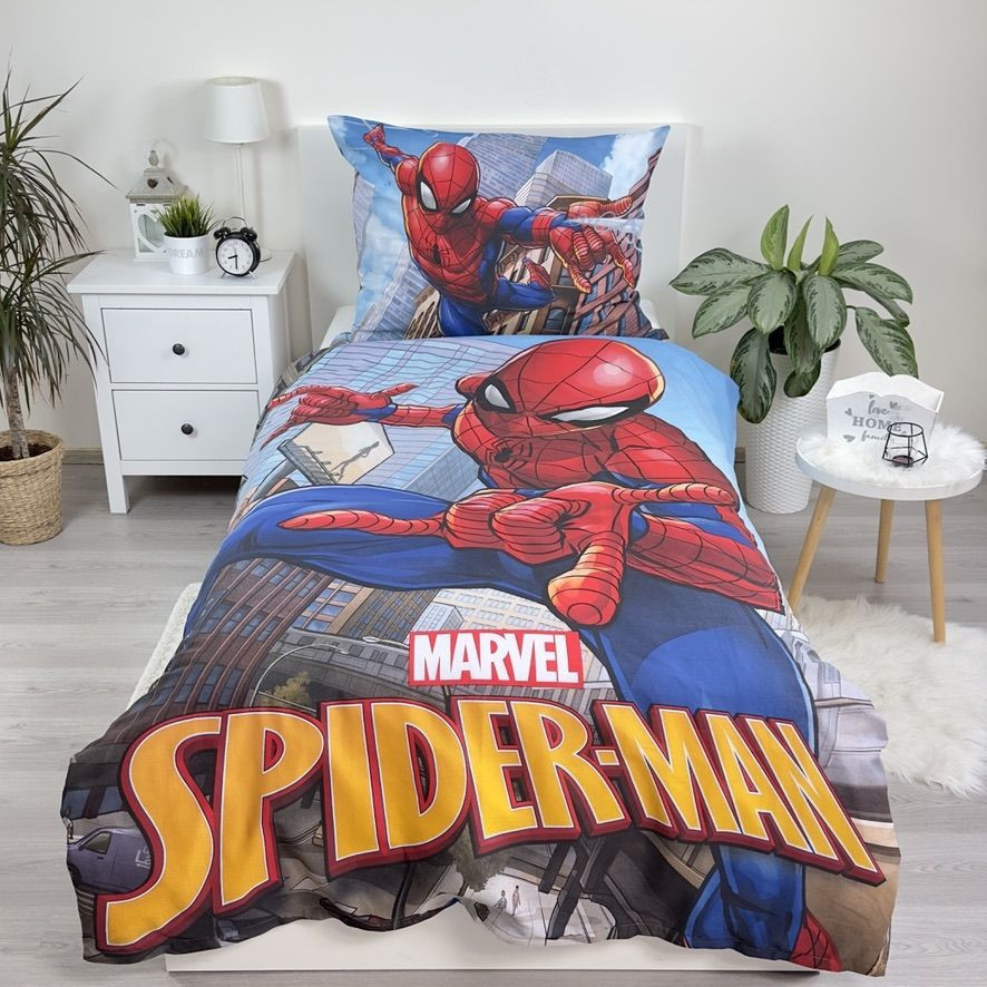 Set lenjerie de pat, 2 piese, reversibila, 100% bumbac, 140 x 200 cm, 70 x 90 cm, Spiderman, multicolor [2]