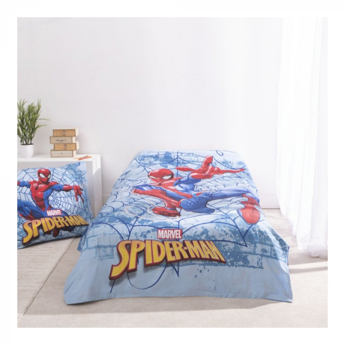 Set lenjerie pat, 100% bumbac, 2 piese, 140x200 cm, 65x65 cm, albastru, Happy, Spiderman [4]