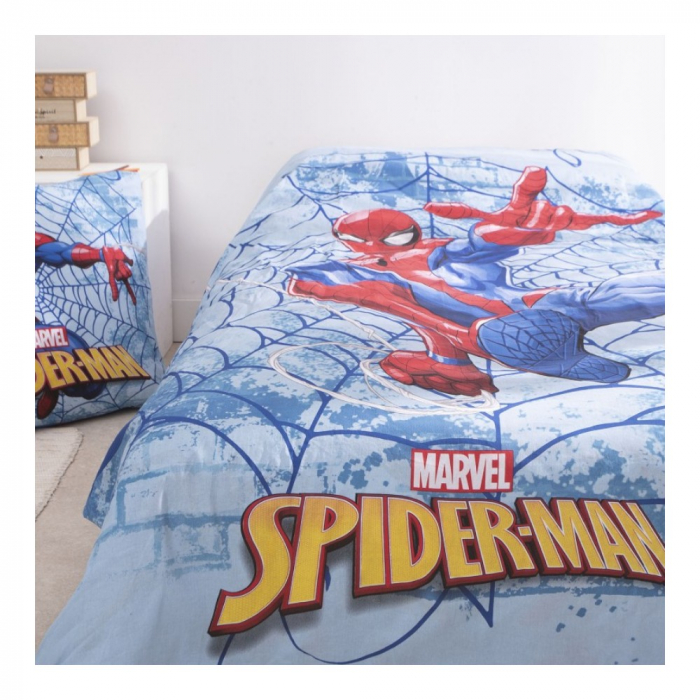 Set lenjerie pat, 100% bumbac, 2 piese, 140x200 cm, 65x65 cm, albastru, Happy, Spiderman [3]