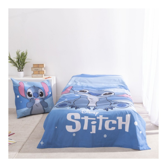 Set lenjerie pat, 100% bumbac, 2 piese, 140x200 cm, 65x65 cm, albastru, Happy, Stitch [3]