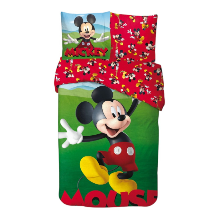 Set lenjerie pat, 100% bumbac, 2 piese, 140x200 cm, 65x65 cm, multicolor, Happy, Mickey Mouse [1]