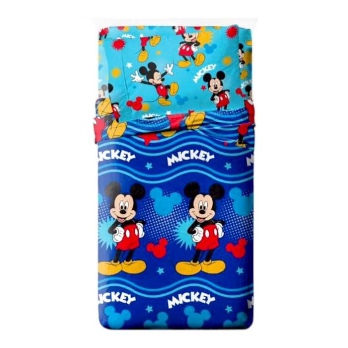 Set lenjerie pat, 4 piese, husa saltea 160x200 cm, cearceaf pat 240x280 cm, 2 fete perna 50x70 cm, multicolor, Mickey Mouse [1]