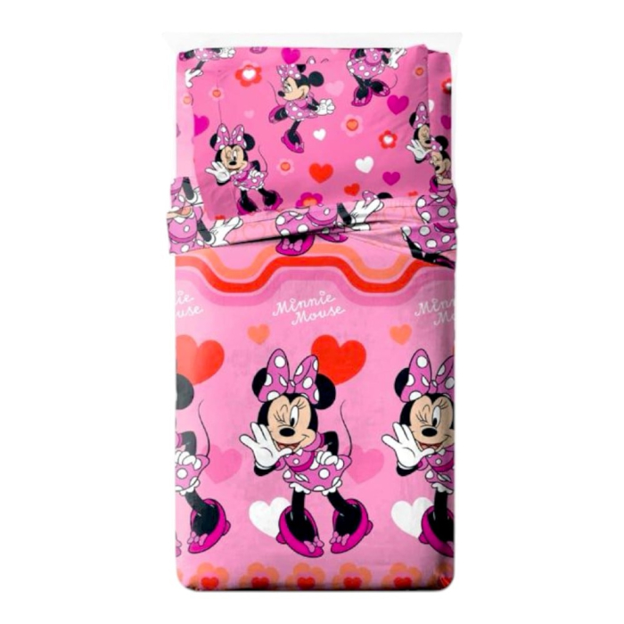 Set lenjerie pat, 4 piese, husa saltea 160x200 cm, cearceaf pat 240x280 cm, 2 fete perna 50x70 cm, multicolor, Minnie Mouse [1]