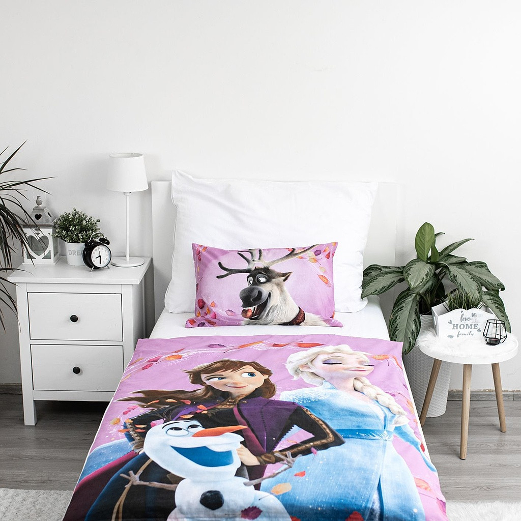 Set lenjerie pat copii, reversibila, 100% bumbac, multicolor, 2 piese, 100×135 cm, 40×60, Sisters, Frozen [2]