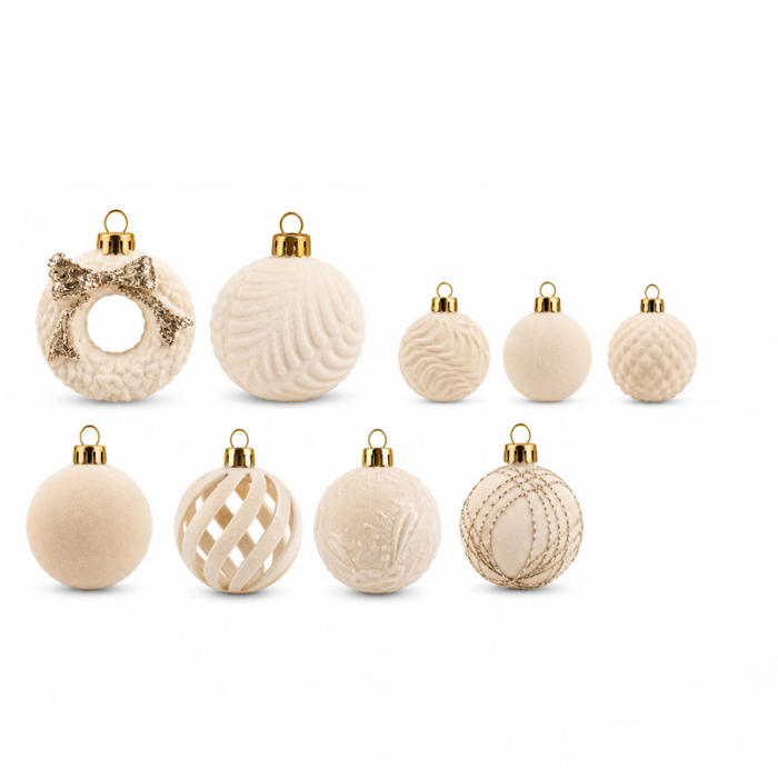 Set ornamente catifelate de Crăciun crem 46 bucăți [2]