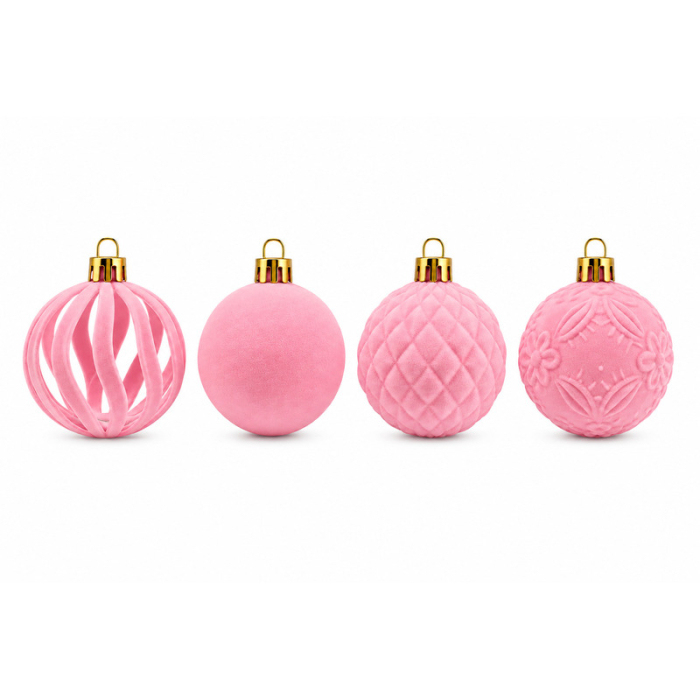 Set ornamente catifelate de Crăciun roz 24 bucăți [2]