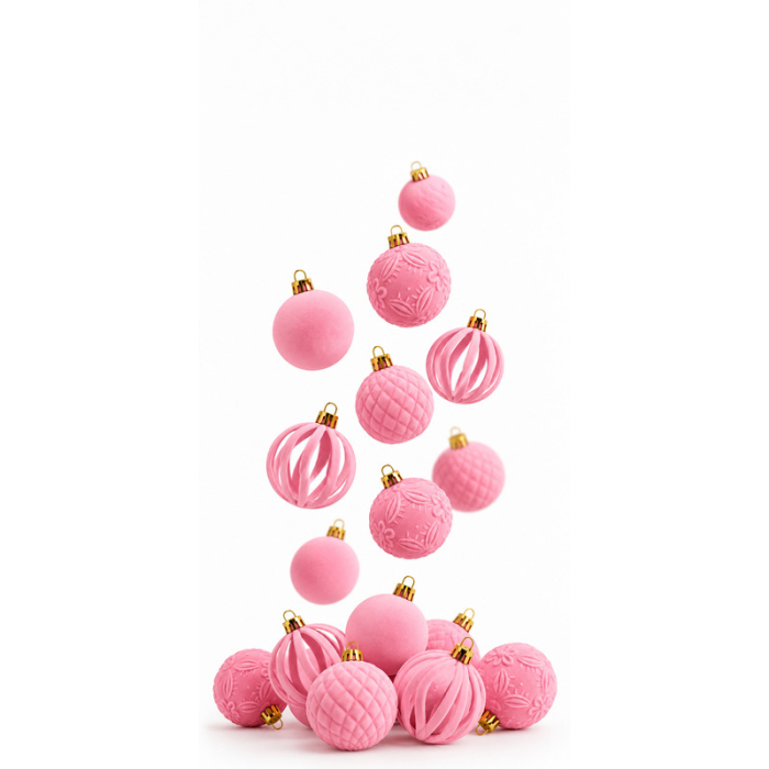 Set ornamente catifelate de Crăciun roz 24 bucăți [3]
