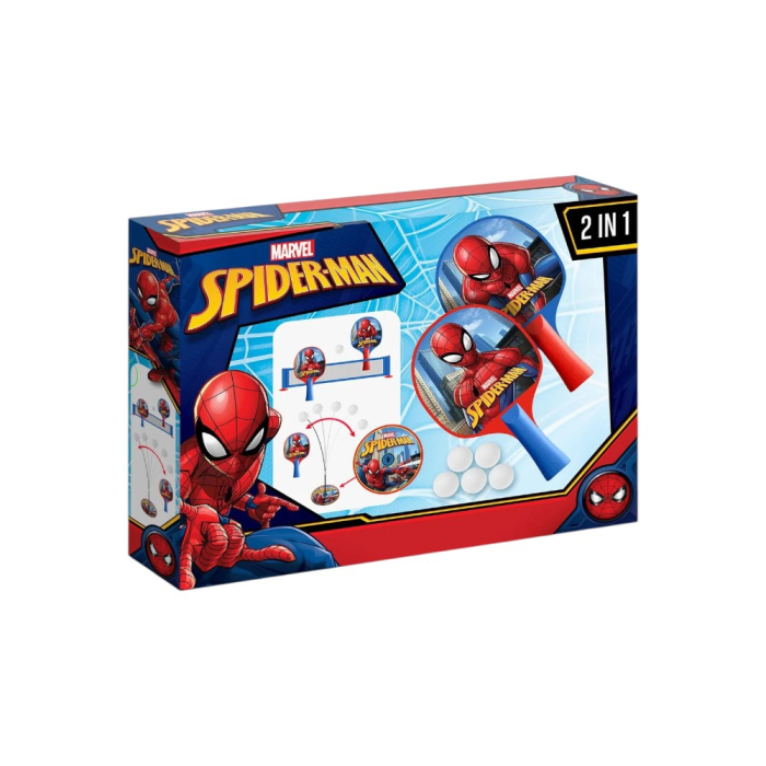 Set Ping-Pong pentru copii, 2 palete de tenis, 5 mingi, fileu cu ventuze, bază cu tijă flexibilă, multicolor, Spiderman [2]