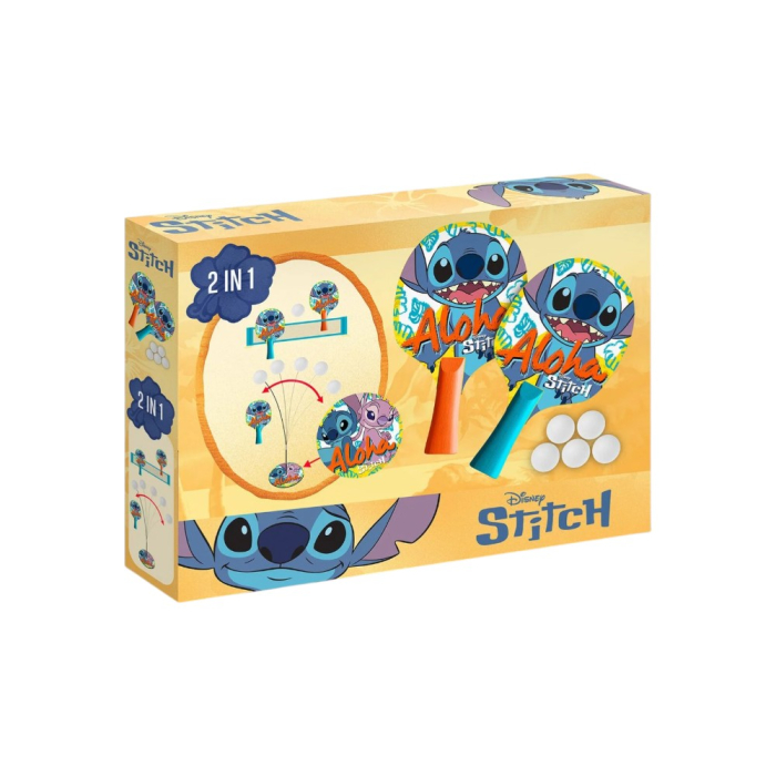 Set Ping-Pong pentru copii, 2 palete de tenis, 5 mingi, fileu cu ventuze, bază cu tijă flexibilă, multicolor, Stitch [2]