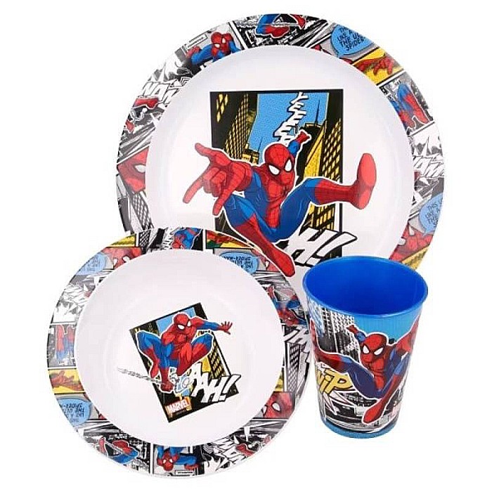 Set veselă 3 piese, fără BPA, multicolor, compatibil la microunde, Spiderman, Marvel [2]