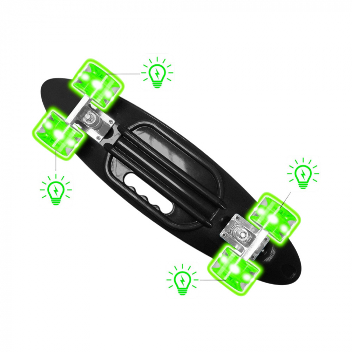 Skateboard Copii, 55 x 15 cm, placa PP antiderapanta, roti luminoase fara baterii, rulmenti Abec-7, multicolor, Skids Control Handle and Light [4]