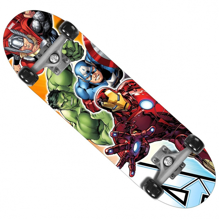 Skateboard Copii, 70 x 20cm, 9 straturi de artar, placa antiderapanta, rulmenti Abec-5, multicolor, Avengers [3]
