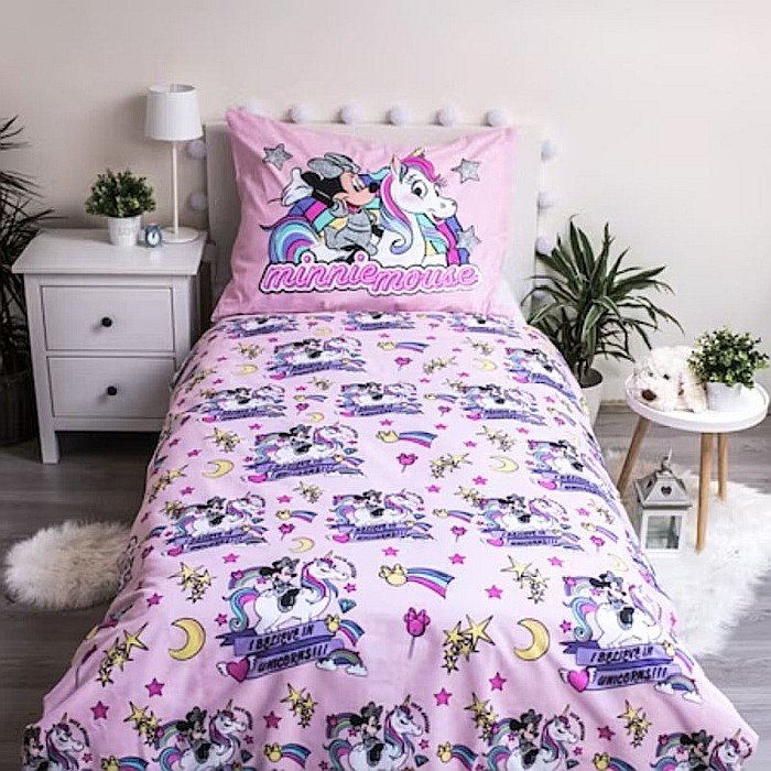 Set lenjerie pat copii, 100% bumbac, multicolor, 2 piese, 140×200 cm, 70×90, Unicorn, Minnie Mouse [2]