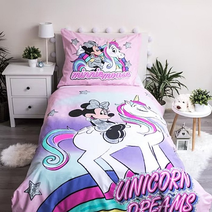 Set lenjerie pat copii, 100% bumbac, multicolor, 2 piese, 140×200 cm, 70×90, Unicorn, Minnie Mouse [3]